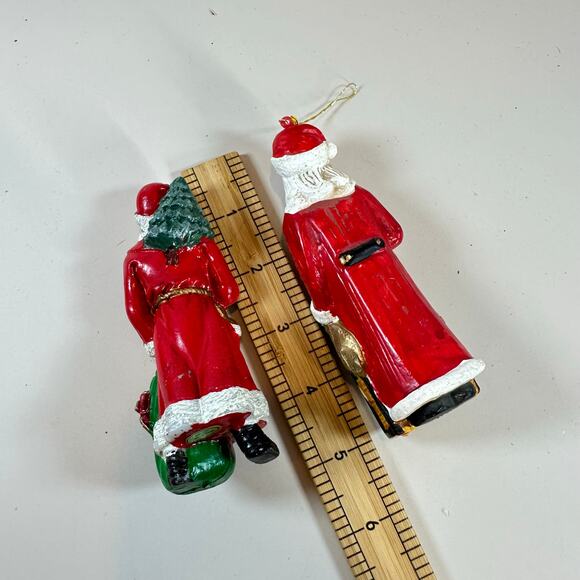 2 Vintage Santa Claus Figures Ornaments Decorations 5" Waxy Plastic Blow Mold - Picture 6 of 6